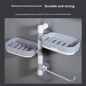 Wholesale T Plastic Multifunctional No-Drill Wall-Mounted Rotating Three-Layer High-End <b>Soap</b> <b>Holder</b> & Rack Storage - Product Image 3