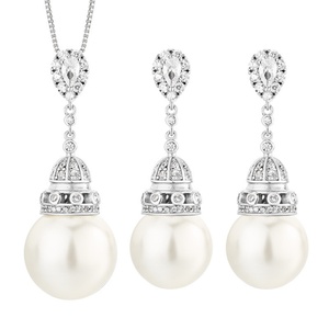 High Quality Fashion Eco-friendly Copper 16-14mm White Shell Pearl Tassel Temperament Bridal Jewelry <b>Set</b> for Women - Product Image 1