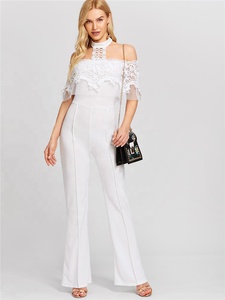 Elegant Halter Neckline White Lace <strong>Jumpsuit</strong> - Product Image 5