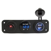 Enchufe de alimentación de 12V, USB dual + voltímetro LED, adaptador de encendedor de cigarrillos para coche, cargador con pantalla de voltímetro digital y interruptor