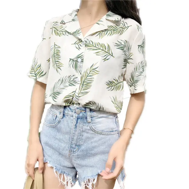 قميص نسائي مطبوع عليه زهور, قميص صيفي جديد على الموضة هاواي بأكمام قصيرة قمصان نسائية فضفاضة بلوزات شيفون غير رسمية