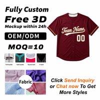 Maillot de baseball personnalisé bordeaux avec bordure dorée, col en V, boutonné, manches courtes, uniforme d'équipe, maillot de sport respirant