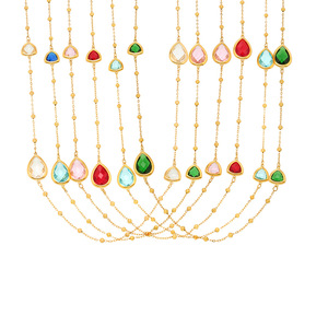 Collares largos con cuentas de piedra de cristal checo multifacético de enlace Triangular de gota de agua de ensueño de acero inoxidable de moda de alta calidad - Product Image 5