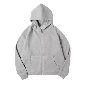 Suéter con capucha y cremallera frontal de punto gofrado 7GG |   Suéter de Lana y Cachemira para Hombre y Mujer |   Ropa Exterior Informal Texturizada - Product Image 1