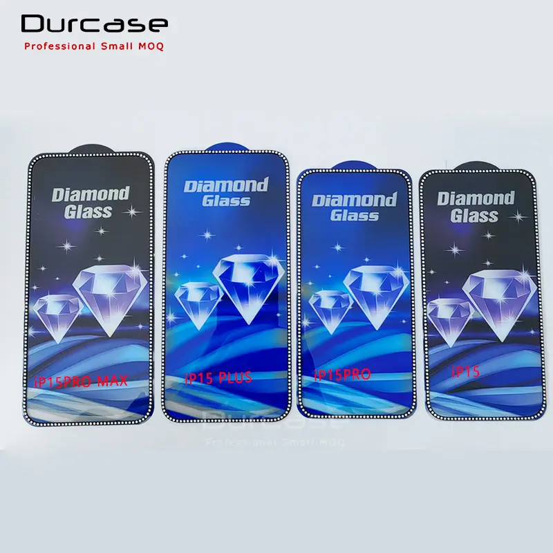 Voll kleber Diamond Glitter gehärtetes Glas Geschützt für iPhone 15 Pro Max 15 Plus 15pro 14 13 12 15 Plus Displays chutz folie