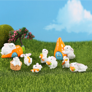 Figurines miniatures de lapin blanc en résine avec carottes et maison pour la décoration de la maison, accessoires d'artisanat artistique - Product Image 1