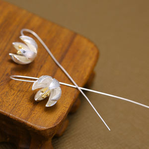 Оптовая продажа 925 серьги-подвески с цветочным украшением из чистого серьги элегантный лотоса длинные свисающие серьги для женщин, 2020 - Product Image 5