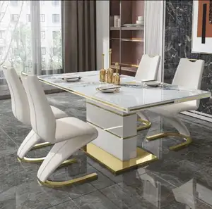 Mesa de jantar retangular de madeira maciça moderna nórdica, combinação de cadeiras e mesas de jantar para apartamentos pequenos, conjunto de mesa de jantar doméstica em mármore