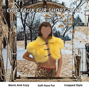 เสื้อแจ็คเก็ตขนเฟอร์เทียมสุดหรูสำหรับสุภาพสตรี คอลเลคชั่นใหม่สำหรับฤดูหนาว สีพื้น คอปก แจ็คเก็ตสั้น ทอแบบเรียบ - Product Image 2