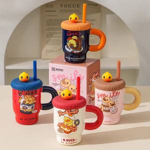 Zuo Mu Duck <b>Mug</b> <b>Ceramic</b> Cup With <b>Lid</b> And Straw Leak Proof Travel Coffee <b>Mug</b> For Gift Spring 2025 - Product Image 1