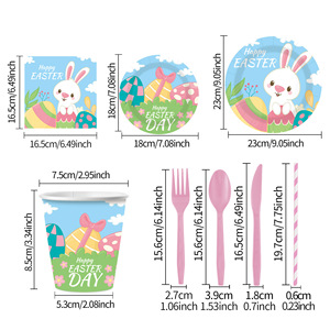 Juego de Vajilla Desechable con Diseño de Conejo de Dibujos Animados para Fiesta de Cumpleaños, Platos y Vasos de Papel, Ambiente Festivo de Pascua - Product Image 2