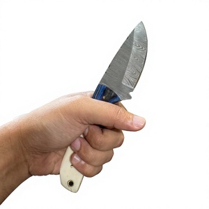 Cuchillo de caza y camping de hoja fija con punta de caída, de acero de Damasco, con mango de madera y hueso, personalizable DIY - Product Image 3