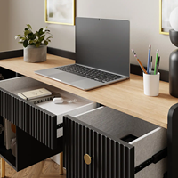Escritorio de Computadora Moderno Convertible de MDF Negro con Cajones de Almacenamiento, Diseño Ecológico, Funciones que Ahorran Espacio, Patas de Metal para Oficina en Casa