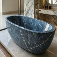 Baignoire sur pied en marbre bleu faite à la main, moderne et écologique, pour hôtels et villas, prix usine