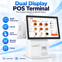 Terminal de point de vente à double écran de 15,6 pouces avec écran tactile capacitif, imprimante 80 mm, lecteur de codes-barres, Windows 10 pour supermarché, magasin de détail