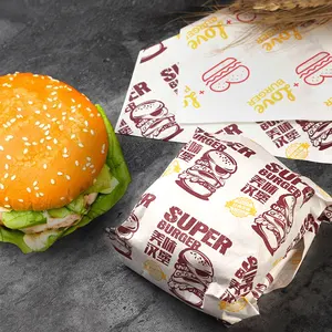 Fast food shop custom printed hamburger paper sandwich grease proof packaging wrapping foil paper
