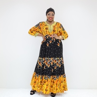 Gaun Maxi Boubou Katun Motif Abstrak dengan Lengan Panjang dan Kerah Berbelah ACR9028-A63F