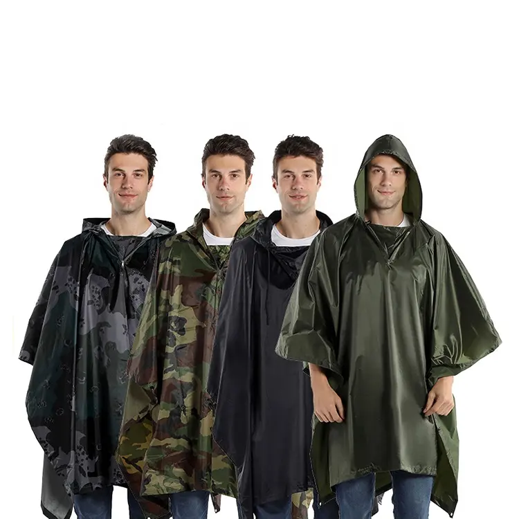 Factory Supply Outdoor Raincoat Polyester PCV Camouflage Raincoat Cape Adult One Piece Raincoat Hiking Cycling Poncho