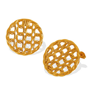 French Style Round Mesh <b>Stud</b> Earrings Gold Plated <b>Titanium</b> Steel Fashion Jewelry EH765 - Product Image 5