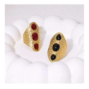 Meilleure qualité plaqué or 18 carats bagues de mode féminine conception ouverte multicouche élégante en forme de diamant goutte d'huile délicate en acier inoxydable - Product Image 3