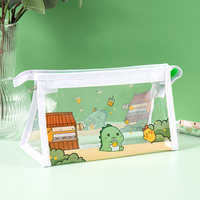 Étui à crayons transparent en PVC imprimé de dessin animé avec fermeture éclair pochette en plastique transparent 20*8*12cm pour les filles dans les écoles et les bureaux