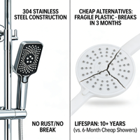 Système de douche à effet pluie haute pression à 4 fonctions avec affichage numérique LED, ensemble de douche triple fonction