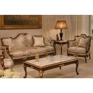 Klasik Italia Istana Desain Furniture Antik Ukiran Kayu Sectional Sofa Set untuk Ruang Tamu