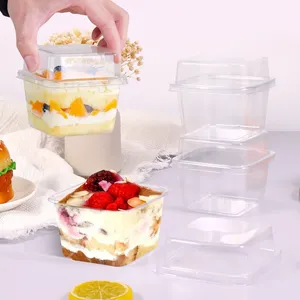 50 Pezzi Bicchieri Quadrati in PET Trasparente da 8OZ con Coperchi <span class=keywords><strong>e</strong></span> Cucchiaini per Dessert, Parfait <span class=keywords><strong>e</strong></span> Frutta - Product Image 2