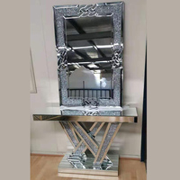 Meubles de salon Silver Mirror Crushed Diamond Rectangle console table avec miroir mural de salon