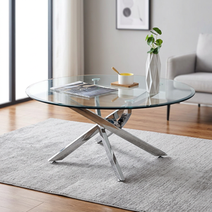 AK Brass Modern Metal <b>Coffee</b> <b>Table</b> <b>Silver</b> Finished With Top Glass Unique Design <b>Table</b> For Living Room / Interior Centerpiece - Product Image 2