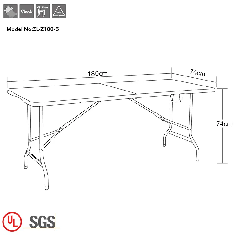 Prezzo di fabbrica tavolo pieghevole 180cm giardino esterno festa banchetto 6ft bianco di plastica pieghevole tavolo per eventi