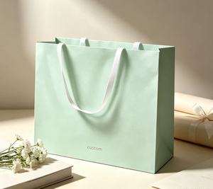 Custom Mint Green Art Paper Shopping <b>Bag</b> with Ribbon Handle Offset Printing Recyclable Standard Flat <b>Bag</b> for Business Use - Product Image 3