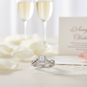 1.00TCW Classic Princess Solitaire Diamond <b>Ring</b> <b>Set</b> with Micro Insert in 10K White <b>Gold</b> and Round Accent Stones for Weddings - Product Image 3