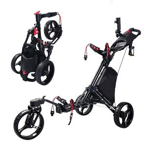 COMMENT VRAI Vente en gros Chariot de golf pliable en alliage d'aluminium Chariot de golf noir à 3 roues avec porte-parapluie Frein à pied - Product Image 2