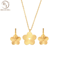 Ensemble collier et boucles d'oreilles en acier inoxydable plaqué or 18 carats, pendentif fleur mignon pour mariage ou fiançailles, chaîne à maillons, bijoux