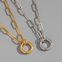 Bijoux de mode anti-ternissement, plaqué or 18 carats, acier inoxydable, fermoir rond à pression, collier avec pendentif, collier chaîne à maillons pour femmes