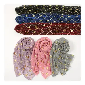 Wholesale Shiny Solid Color Hot Sequined Scarf for Muslim Women Jersey Fashion Cotton-Linen Mesh Ethnic Style for Summer