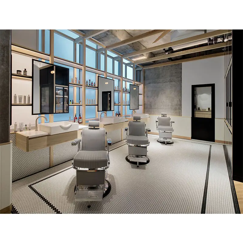 Lux personalizado mais recente design ideias moda salão de beleza barbeiro loja conjunto de móveis para loja de varejo