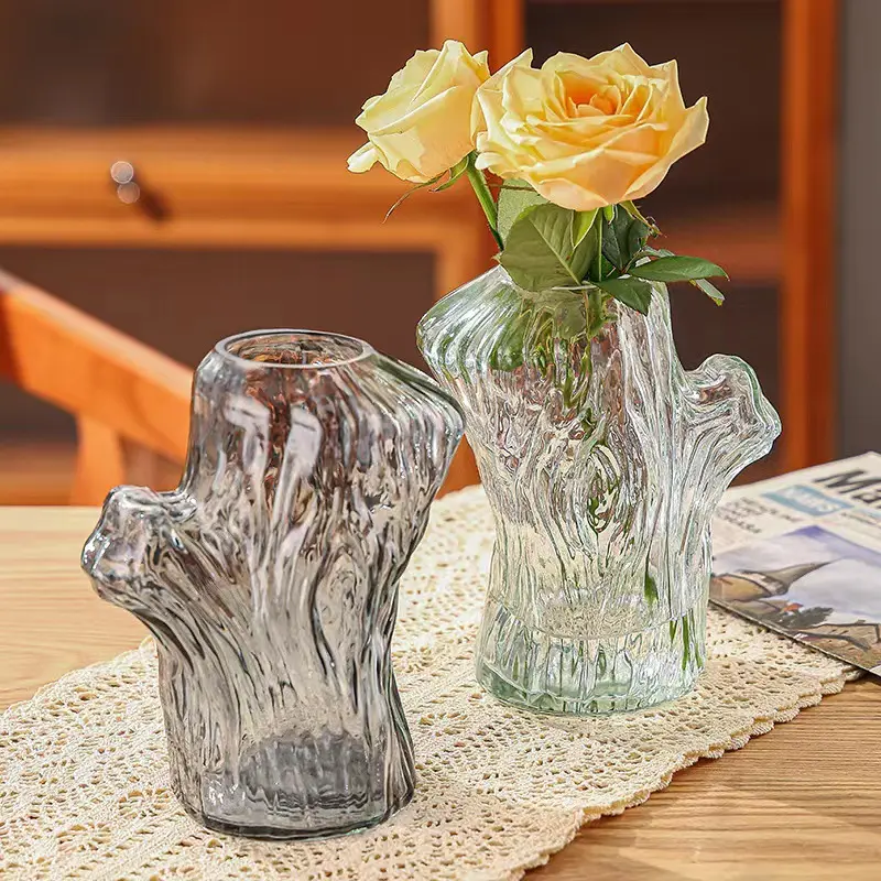 Fabrika satış altın jant şeffaf Modern çiçek vazo lüks cam çiçek vazo düğün masa dekorasyon