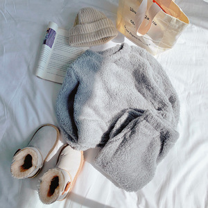 Vêtements d'hiver pour enfants garçons filles, couleur unie, flanelle, vêtements de maison chauds, vêtements décontractés pour bébés, ensemble deux pièces, 2022 - Product Image 4