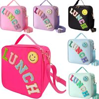 Sac isotherme personnalisé en chenille avec lettres, pour le déjeuner scolaire ou les pique-niques, sac fourre-tout thermique en aluminium pour enfants