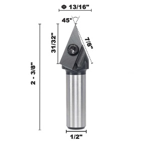 <span class=keywords><strong>CNC</strong></span> chèn cacbua V rãnh Bộ định tuyến bit 1/4 "Shank 45 độ với dao chèn có thể thay thế cho V rãnh, ký hiệu, chữ - Product Image 2
