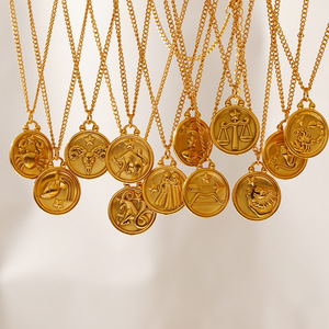 Collier <span class=keywords><strong>Horoscope</strong></span> zodiaque <span class=keywords><strong>chinois</strong></span> en acier inoxydable Collier pendentif médaillon pièce ronde 12 animaux Cadeau d'anniversaire astrologie - Product Image 2