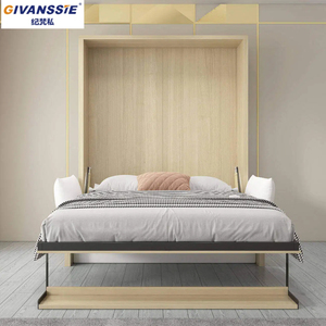 Lit mural vertical moderne en bois massif tout blanc avec étagères ouvertes en grille supérieure et portes plates simples - Product Image 4
