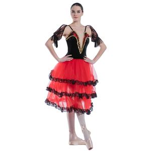 Vestido Español Rojo de Alta Calidad para Niñas y Mujeres, Tutú Largo de Ballet, Disfraz de Bailarina - Product Image 1