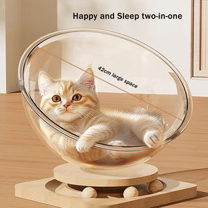 Casa de gato al por mayor cápsula espacial acrílica transparente nido de gato de madera Cama de Gato semicerrada juguete con 3 bolas pequeñas - Product Image 5