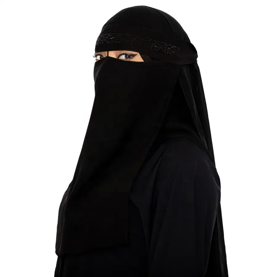 2023年ファッションサウジイスラム教徒女性ジルバブブルカニカブフェイスカバービーズ付き