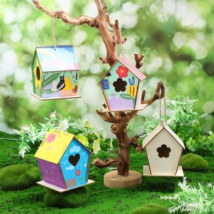 Casetta per uccelli in legno fai da te, vendita diretta dalla fabbrica, set di giocattoli per graffiti per bambini, casetta per uccelli da dipingere creativamente per la classe, nido per uccelli - Product Image 4