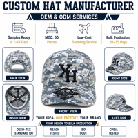 Casquette de baseball numérique camouflage gris personnalisée en gros, réglable, unisexe, à fermeture snapback, directement de l'usine, cadeaux pour la chasse et le sport