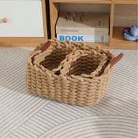 Ensemble de 3 paniers de rangement tissés avec poignées, panier de rangement en corde de coton